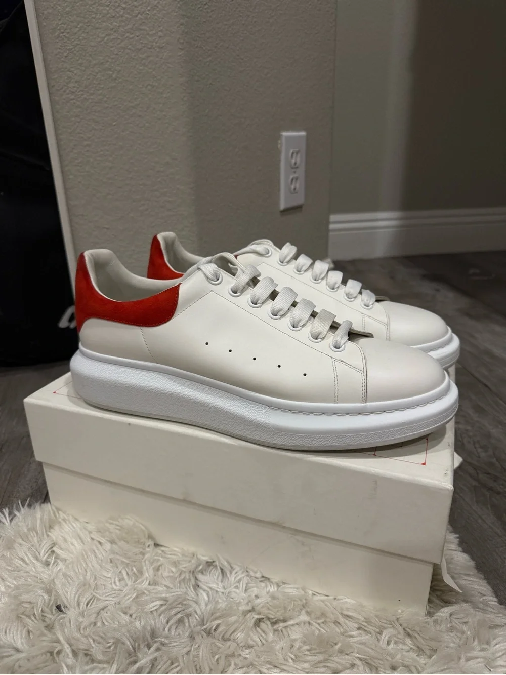 ALEXANDER MCQUEEN OVERSIZED LEATHER SNEAKERS WHITE/RED MEN SIZE 12 EU 46
